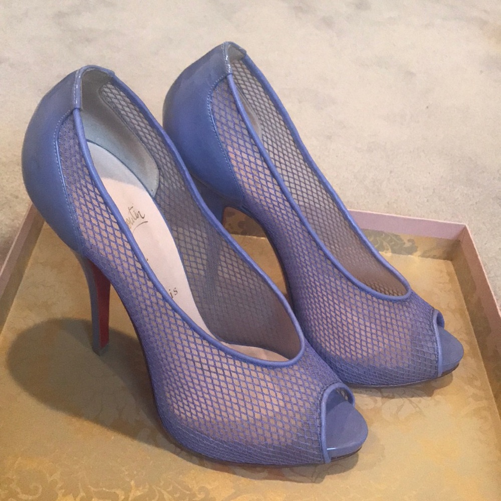 Christian Louboutin Lavender Mesh Peep-Toe Pumps